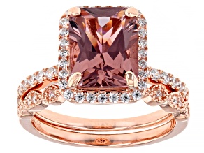 Pre-Owned Pink And White Cubic Zirconia 18K Rose Gold Over Sterling Silver Ring With Band 4.24ctw