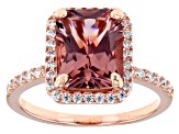 Pre-Owned Pink And White Cubic Zirconia 18K Rose Gold Over Sterling Silver Ring With Band 4.24ctw