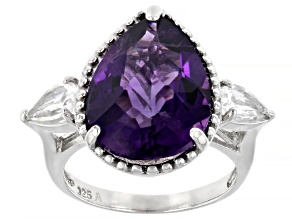 Pre-Owned Purple African Amethyst Rhodium Over Sterling Silver Ring 6.90ctw