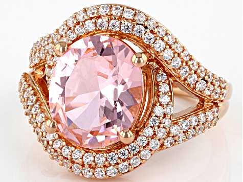 Pre-Owned Morganite Simulant And White Cubic Zirconia 18k Rose Gold Over Sterling Silver Ring 6.30ct