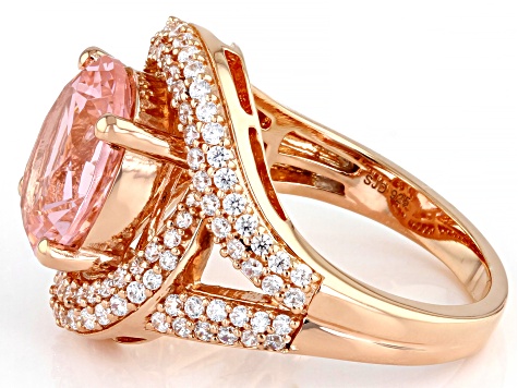 Pre-Owned Morganite Simulant And White Cubic Zirconia 18k Rose Gold Over Sterling Silver Ring 6.30ct
