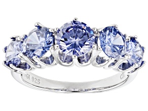 Pre-Owned Blue Cubic Zirconia Rhodium Over Sterling Silver Ring 4.91ctw