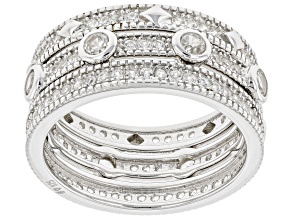 Pre-Owned White Zircon Rhodium Over Sterling Silver Set of 3 Stackable Bands 1.08ctw