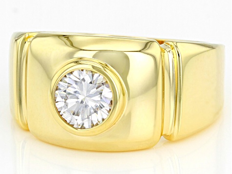 Pre-Owned Moissanite 14k yellow gold over sterling silver mens ring 1.00ct DEW.