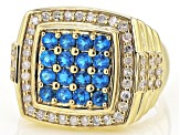 Pre-Owned Neon Blue Apatite 10k Yellow Gold Men's Ring 1.76ctw