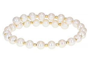 Pre-Owned White Cultured Freshwater Pearl 14k Yellow Gold Wrap Bracelet