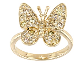 Pre-Owned Multi-Color Diamond 14K Yellow Gold Butterfly Ring 0.55ctw