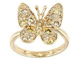 Pre-Owned Multi-Color Diamond 14K Yellow Gold Butterfly Ring 0.55ctw