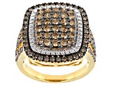 Pre-Owned Champagne Diamond 14K Yellow Gold Over Sterling Silver Cluster Ring 1.75ctw