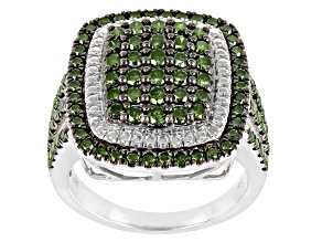 Pre-Owned Green Diamond Rhodium Over Sterling Silver Cluster Ring 1.75ctw