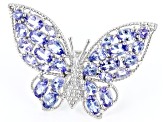 Pre-Owned Blue Multi Shape Tanzanite Rhodium Over Sterling Silver Butterfly Ring 4.01ctw