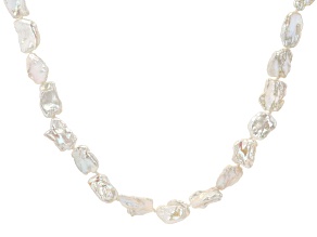 Pre-Owned White Cultured Keshi Freshwater Pearl & White Zircon Rhodium Over Sterling Silver 20 Inch