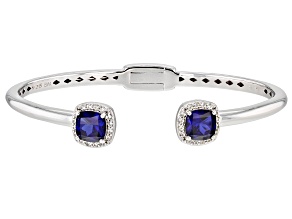 Pre-Owned Blue Sapphire Rhodium Over Silver Cuff Bracelet  4.24ctw