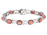 Pre-Owned Pink Mookaite Rhodium Over Sterling Silver Tennis Bracelet
