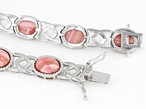 Pre-Owned Pink Mookaite Rhodium Over Sterling Silver Tennis Bracelet