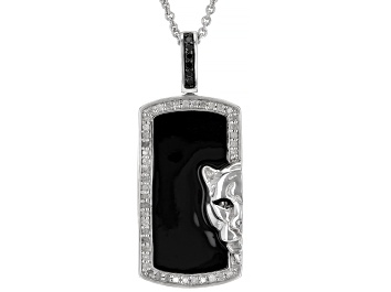 Picture of Pre-Owned White & Black Diamond with Black Enamel Rhodium Over Sterling Silver Mens Panther Pendant