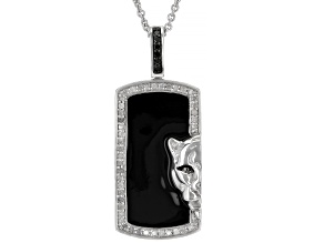 Pre-Owned White & Black Diamond with Black Enamel Rhodium Over Sterling Silver Mens Panther Pendant
