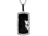 Pre-Owned White & Black Diamond with Black Enamel Rhodium Over Sterling Silver Mens Panther Pendant