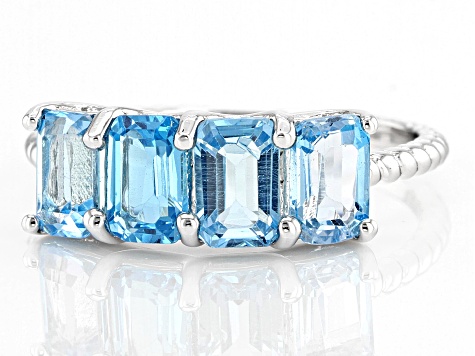 Pre-Owned Swiss Blue Topaz Rhodium Over Sterling Silver Ring 2.20ctw