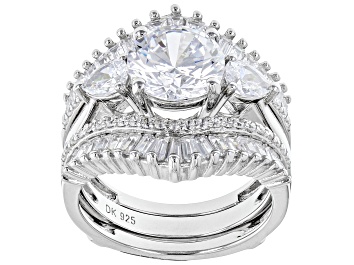 Picture of Pre-Owned White Cubic Zirconia Rhodium Over Sterling Silver Ring And Guard Set 7.35ctw