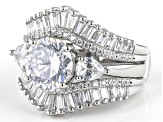 Pre-Owned White Cubic Zirconia Rhodium Over Sterling Silver Ring And Guard Set 7.35ctw