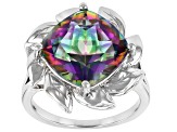 Pre-Owned Multi-color Quartz Rhodium Over Sterling Silver Solitaire Ring 5.53ct