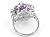 Pre-Owned Multi-color Quartz Rhodium Over Sterling Silver Solitaire Ring 5.53ct