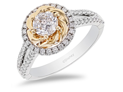 Pre-Owned Enchanted Disney Belle Rose Ring White Diamond 14k White and Yellow Gold 1.00ctw