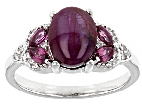 Pre-Owned Red Ruby Rhodium Over Sterling Silver Ring 0.47ctw
