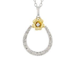 Pre-Owned White Diamond Rhodium & 14k Yellow Gold Over Sterling Silver Pansy Horseshoe Pendant 0.25c