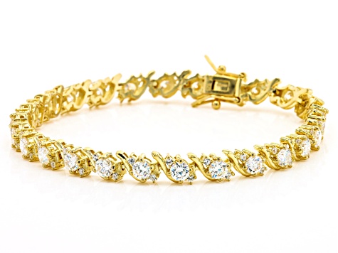 Pre-Owned Strontium Titanate and white zircon 18k yellow gold over sterling silver bracelet
