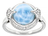 Pre-Owned Blue Larimar With 0.04ctw Round White Zircon Rhodium Over Sterling Silver Ring 0.04ctw