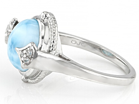 Pre-Owned Blue Larimar With 0.04ctw Round White Zircon Rhodium Over Sterling Silver Ring 0.04ctw