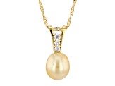 Pre-Owned Golden Cultured South Sea Pearl With Moissanite 18k Yellow Gold Over Sterling Silver Penda
