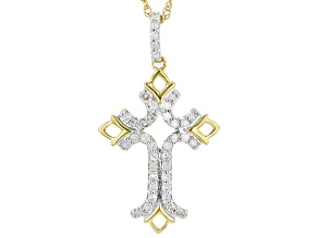 Pre-Owned White Diamond 14k Yellow Gold Over Sterling Silver Cross Pendant with 18" Rope Chain 0.30c
