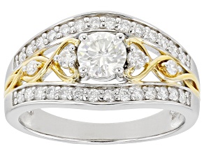 Pre-Owned Moissanite platineve and 14k yellow gold over sterling silver two tone ring.88ctw DEW