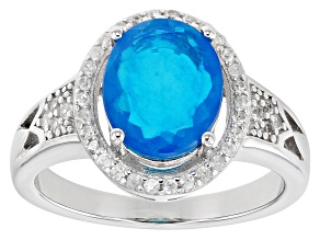 Pre-Owned Blue Opal Rhodium Over Sterling Silver Ring 1.35ctw