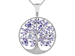Pre-Owned Multi Shape Tanzanite Rhodium Over Sterling Silver Pendant With Chain 5.40ctw