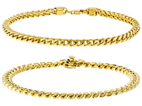 Pre-Owned 18K Yellow Gold Over Sterling Silver Set of 2 6.2MM Cuban and 3.7MM Franco Link Bracelets