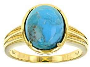 Pre-Owned Blue Turquoise 18k Yellow Gold Over Sterling Silver Solitaire Ring