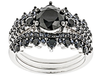 Picture of Pre-Owned Black Spinel Rhodium Over Sterling Silver Ring Set 3.03ctw
