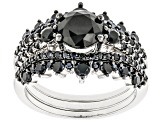 Pre-Owned Black Spinel Rhodium Over Sterling Silver Ring Set 3.03ctw