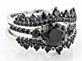 Pre-Owned Black Spinel Rhodium Over Sterling Silver Ring Set 3.03ctw