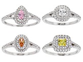 Pre-Owned Multicolor Cubic Zirconia Rhodium Over Sterling Silver Rings Set of 4 3.90ctw