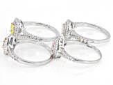 Pre-Owned Multicolor Cubic Zirconia Rhodium Over Sterling Silver Rings Set of 4 3.90ctw