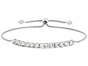 Pre-Owned White Topaz Rhodium Over Sterling Silver, Bolo Bracelet 3.31ctw