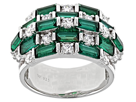 Pre-Owned Green And White Cubic Zirconia Rhodium Over Sterling Silver Ring  4.20ctw - P33729