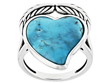 Picture of Pre-Owned Heart Shape Blue Kingman Turquoise Rhodium Over Sterling Silver Ring