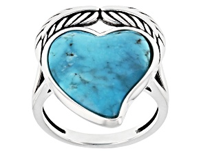 Pre-Owned Heart Shape Blue Kingman Turquoise Rhodium Over Sterling Silver Ring