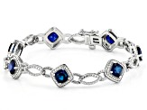 Pre-Owned Blue Lab Sapphire & Diamond Rhodium Over Brass Necklace, Bracelet, Ring & Earring Set 18.4